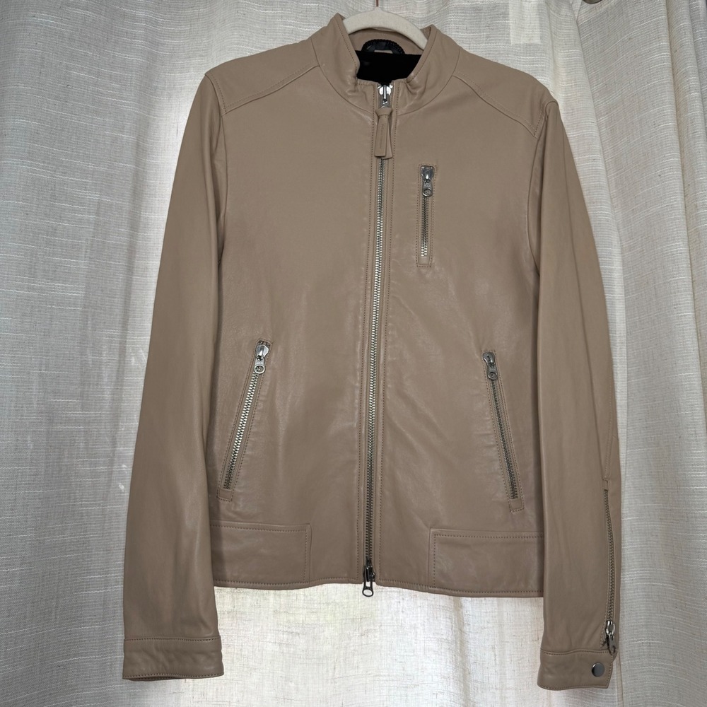Mackage Biker Jacket‎ Lambskin Leather Tan Beige Moto Zippers Men's Size 38